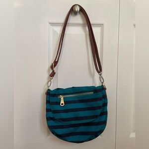 Striped Teal, Navy Blue and Brown Shoulder Bag